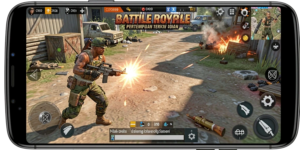 Screenshot permainan CRS99 menunjukkan aksi seru dalam Battle Royale.