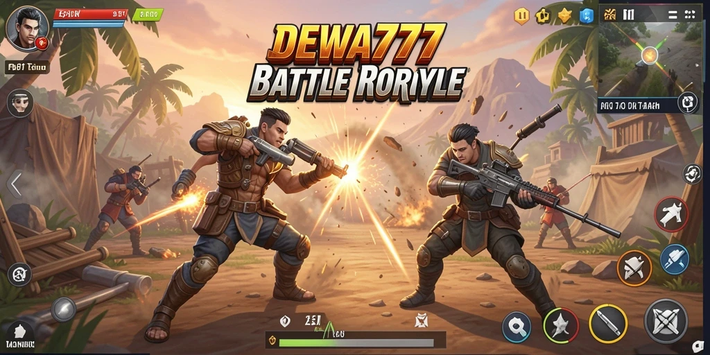 Screenshot permainan DEWA777 menampilkan pertarungan sengit di arena Battle Royale.