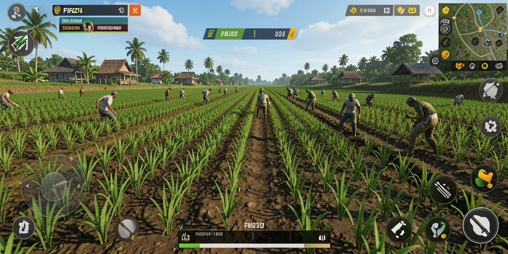 Tampilan gameplay FIFA234 dengan aktivitas pertanian yang menyenangkan.