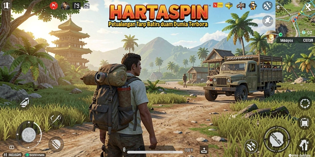 Tangkapan layar HARTASPIN menampilkan eksplorasi dunia terbuka yang memukau.
