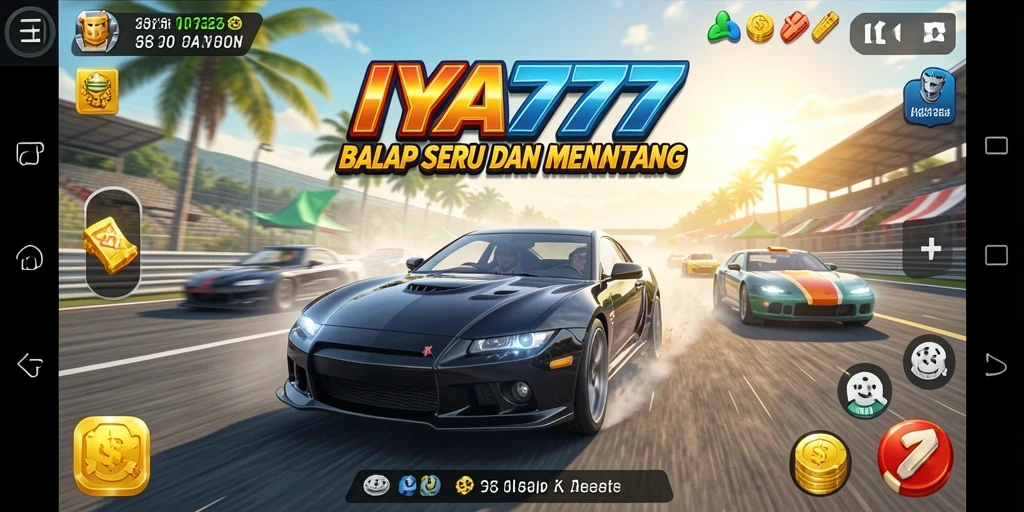 Screenshot utama IYA777 menampilkan aksi balap yang mendebarkan.