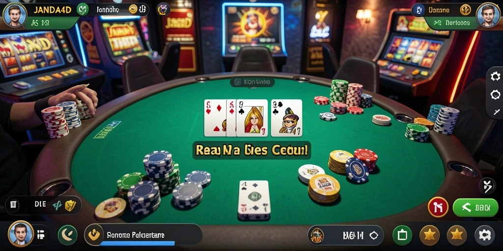 Screenshot JANDA4D menampilkan aksi seru permainan Poker yang mendebarkan.
