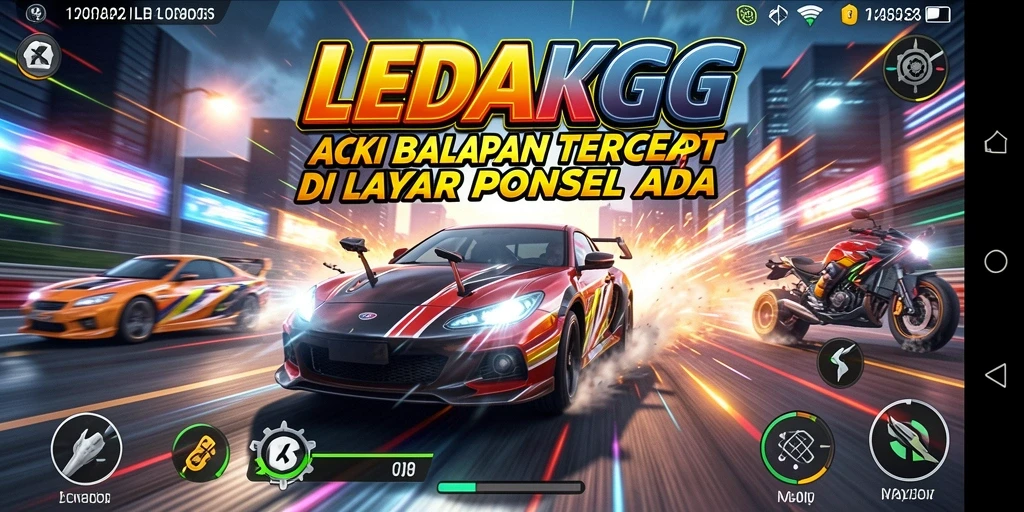 Tampilan menarik dari gameplay LEDAKGG yang menampilkan balapan seru.