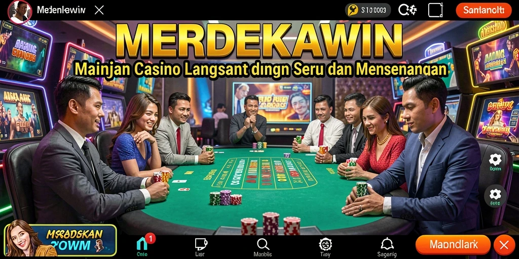 Tampilan gameplay MERDEKAWIN dengan dealer langsung dan suasana kasino.