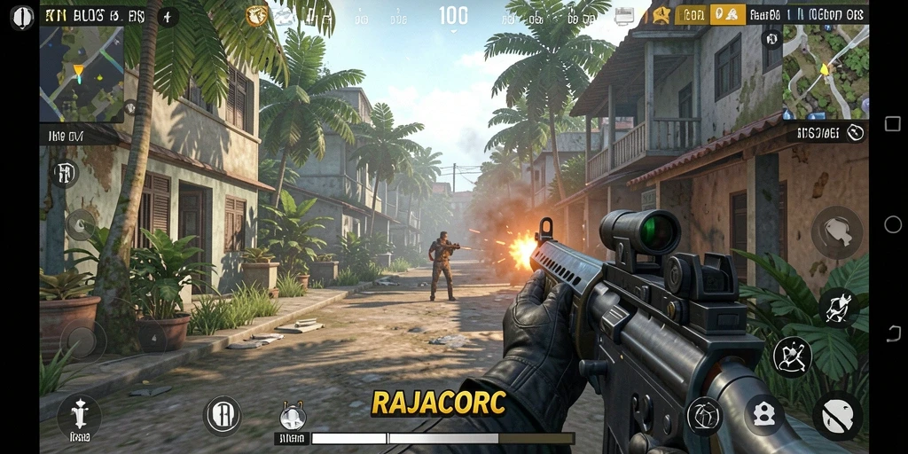 Screenshot gameplay RAJACORC yang menunjukkan pertarungan seru.