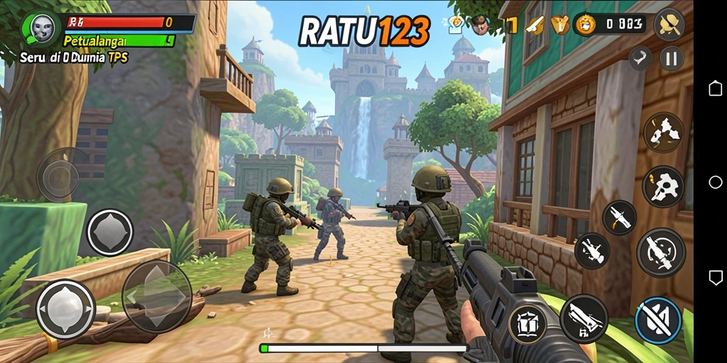 Tangkapan layar gameplay dari RATU123 yang menunjukkan aksi seru.