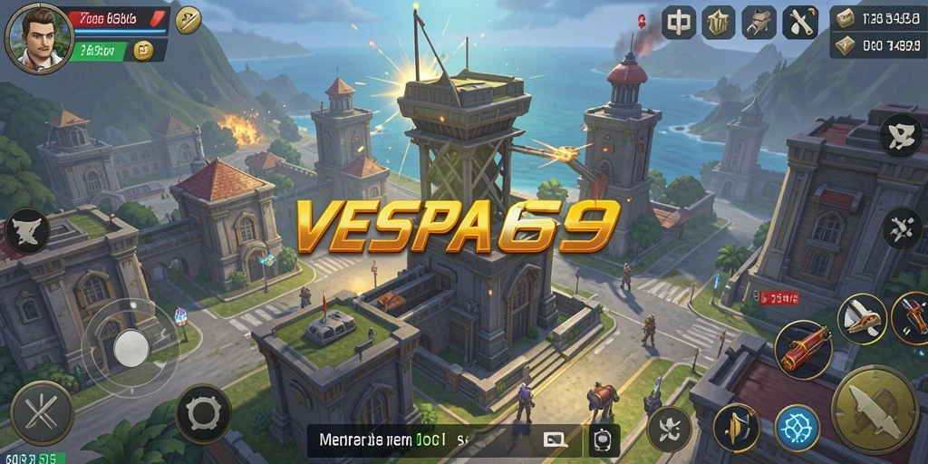 Gameplay VESPA69 menunjukkan menara yang siap menghadapi gelombang musuh.