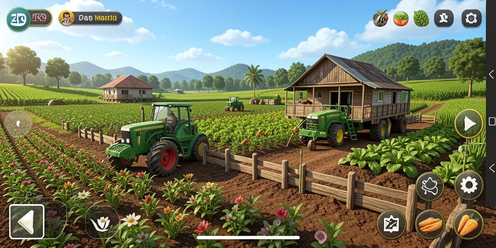 Screenshot gameplay ZK9 yang menampilkan aktivitas bertani yang menarik.